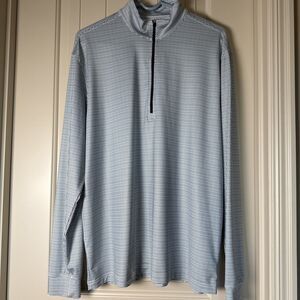 Straight Down Mens Large Shirt Quarter Zip Performance Golf Stretch Navy/Aqua